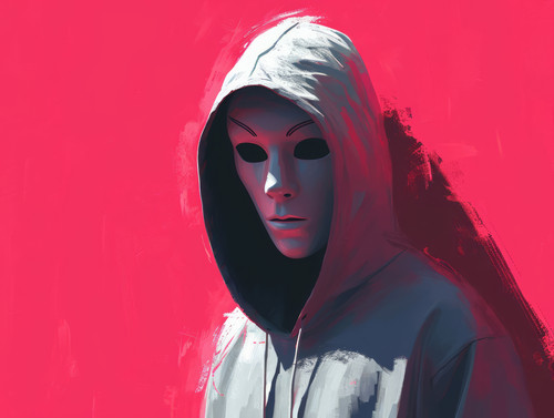 pastel colors white background isolated Anonymous man with mask on face wanting to deceive you and d.jpg