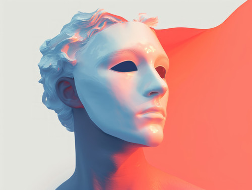 pastel colors white background isolated Anonymous man with mask on face wanting to deceive you and d.jpg