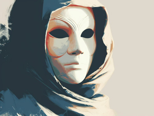 pastel colors white background isolated Anonymous man with mask on face wanting to deceive you and d.jpg