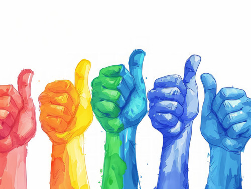 pastel colors white background isolated Approval thumbs up clapping concept illustration ar 43 00010.jpg