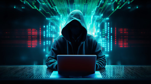 Cyber security concept Cyber crime hacker with laptop Abstract binary code digital interface stock w.jpg