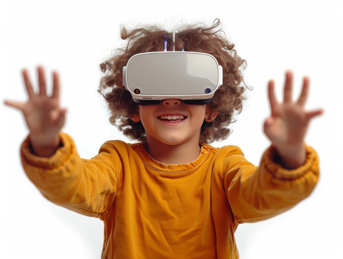 pastel colors white background isolated Boy wearing VR glasses enthusiastically uses new technology .jpg