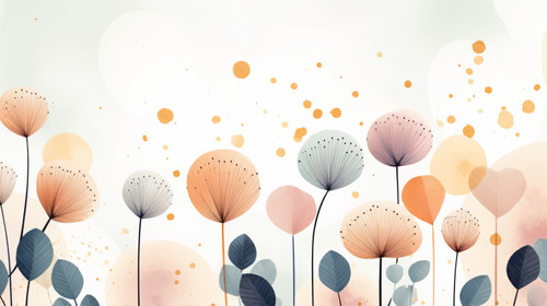 Watercolor flowers and leaves circle shapes on minimal doodle textures background 00588 03.jpg