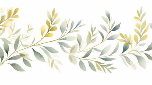 Watercolor seamless border illustration with green gold leaves and branches for wedding stationary g.jpg