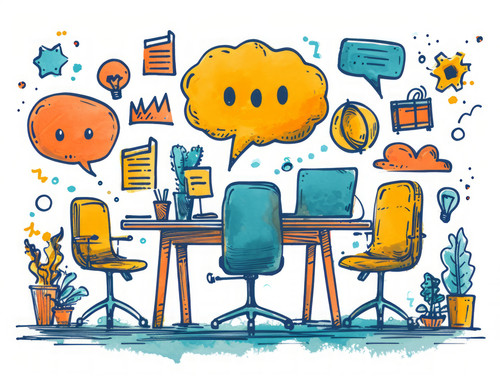 pastel colors white background isolated Businesspeople talk at meeting in office illustration ar 43 .jpg