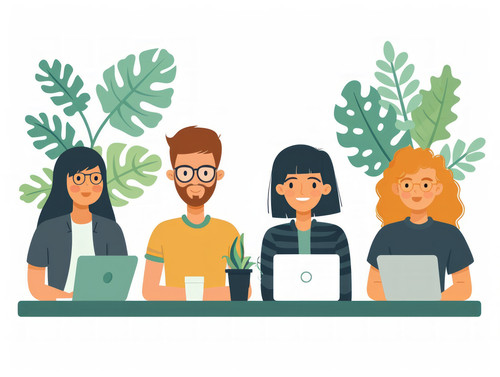 pastel colors white background isolated Businesspeople talk at meeting in office illustration ar 43 .jpg