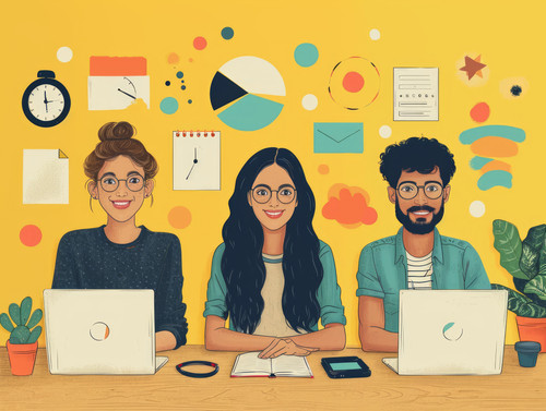 pastel colors white background isolated Businesspeople working together on gadgets illustration ar 4.jpg