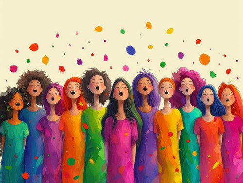 pastel colors white background isolated Choir singing women perform popular song together to lift sp.jpg