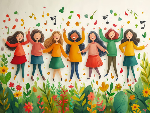 pastel colors white background isolated Choir singing women perform popular song together to lift sp.jpg