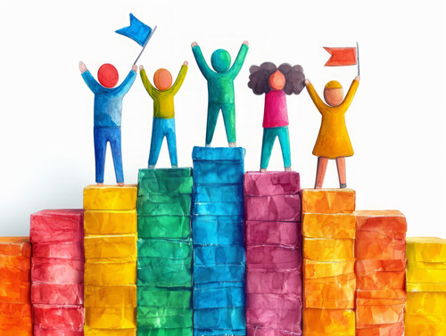 pastel colors white background isolated Business success teamwork and achievement concept illustrati.jpg
