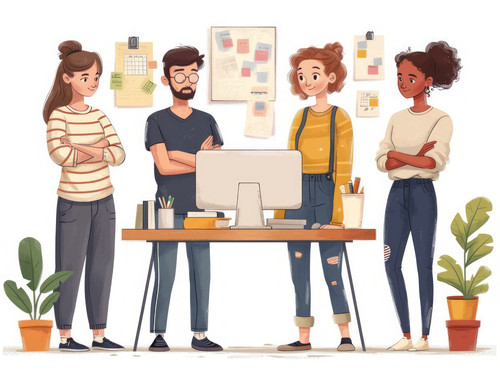 pastel colors white background isolated Conflict among colleagues in office illustration ar 43 00089.jpg