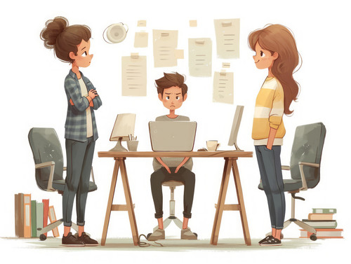 pastel colors white background isolated Conflict among colleagues in office illustration ar 43 00089.jpg