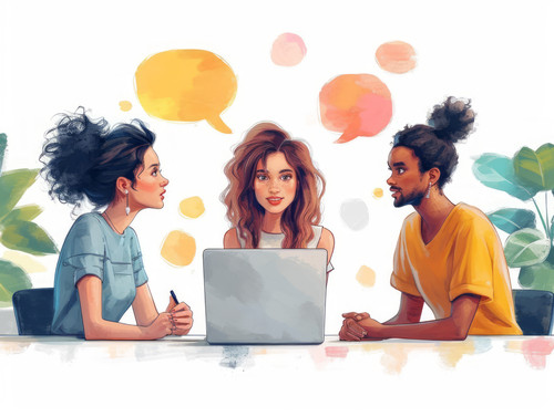 pastel colors white background isolated Conflict among colleagues in office illustration ar 43 00090.jpg