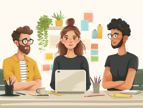 pastel colors white background isolated Conflict among colleagues in office illustration ar 43 00090.jpg