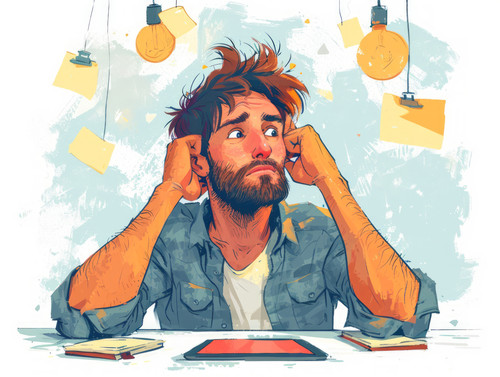 pastel colors white background isolated Confused man shocked by problem on tablet illustration ar 43.jpg