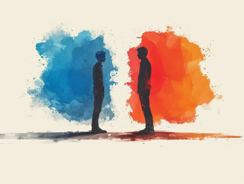 pastel colors white background isolated Confrontation and opposite opinions concept illustration ar .jpg