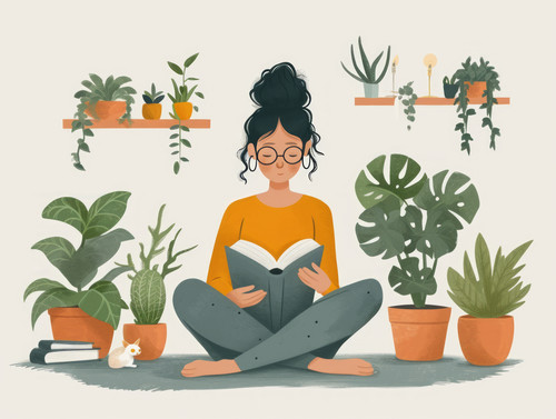 pastel colors white background isolated Confused woman reading book illustration ar 43 00098 03.jpg