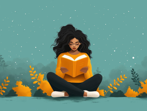 pastel colors white background isolated Confused woman reading book illustration ar 43 00098 00.jpg