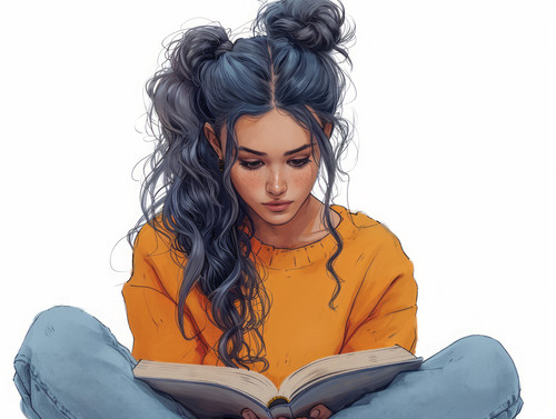 pastel colors white background isolated Confused woman reading book illustration ar 43 00098 02.jpg