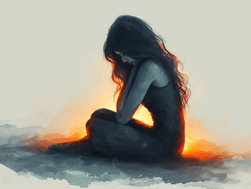 pastel colors white background isolated Depressed woman crying over death of mother or sister grievi.jpg
