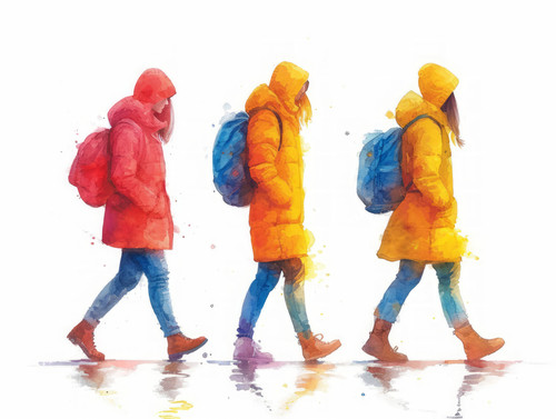 pastel colors white background isolated Confused woman walking man walking another direction illustr.jpg