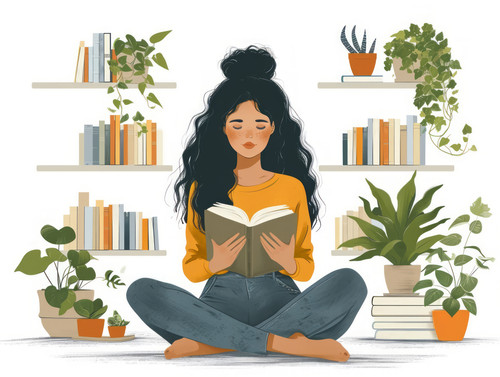 pastel colors white background isolated Confused woman reading book illustration ar 43 00098 01.jpg