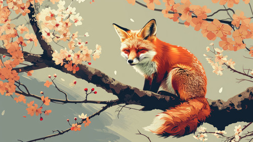 minimalistic less is more style of art illustration of cute fox in flower blossom atmosphere ar 169 .jpg
