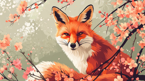 minimalistic less is more style of art illustration of cute fox in flower blossom atmosphere ar 169 .jpg