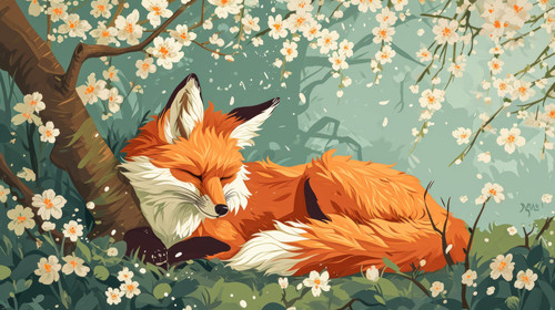 minimalistic less is more style of art illustration of cute fox in flower blossom atmosphere ar 169 .jpg