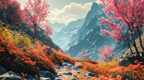 minimalistic less is more style of AI Generated AI Generative Beautiful flowers foliage mountain fol.jpg