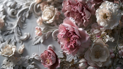 minimalistic less is more style of A wallpaper of a rococo blooms flowers dreamy intricate details p.jpg