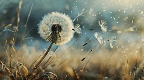minimalistic less is more style of AI Generated AI Generative Seeded dandelion wild flower on field .jpg