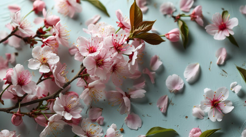 minimalistic less is more style of background with spring flowers and leaves blossoming sakura petal.jpg