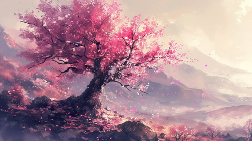 minimalistic less is more style of Beautiful fantasy spring nature landscape and cherry blossom tree.jpg