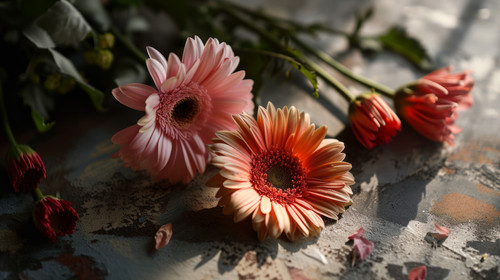 minimalistic less is more style of a bunch of flowers that are sitting on a table together with one .jpg