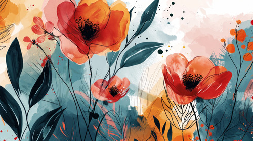 minimalistic less is more style of Abstract art background vector Hand drawn watercolor flowers and .jpg