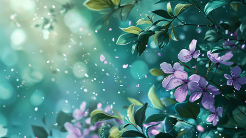 minimalistic less is more style of Green mystery spring background with magic purple blurred flower .jpg