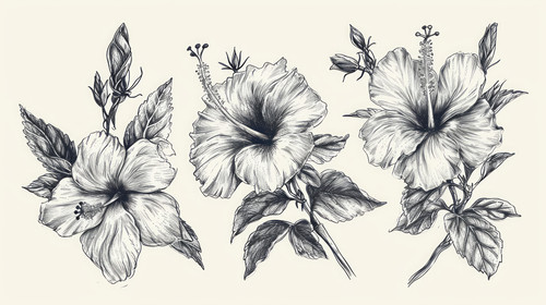 minimalistic less is more style of Hibiscus flower sketch Set of hand drawn tropic floral elements H.jpg