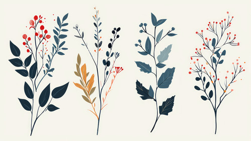 minimalistic less is more style of Hand drawn vector winter floral elements Winter branches and leav.jpg