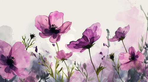 minimalistic less is more style of hand drawn floral illustrations abstract pink purple flowers wate.jpg