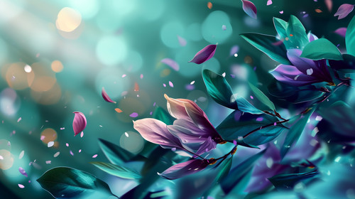 minimalistic less is more style of Green mystery spring background with magic purple blurred flower .jpg