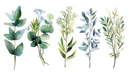 minimalistic less is more style of Watercolor floral illustration set flower and green leaf branches.jpg