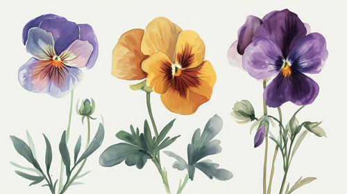 minimalistic less is more style of Watercolor pansy flowers bouquet collection Vector viola spring f.jpg