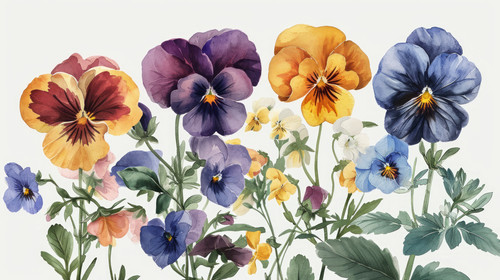 minimalistic less is more style of Watercolor pansy flowers bouquet collection Vector viola spring f.jpg