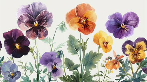 minimalistic less is more style of Watercolor pansy flowers bouquet collection Vector viola spring f.jpg