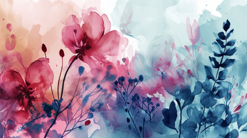 minimalistic less is more style of watercolor style abstract flower background in pink blue purple s.jpg