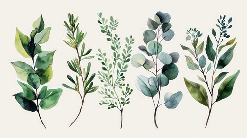 minimalistic less is more style of Watercolor floral illustration set green leaf branches bouquets c.jpg