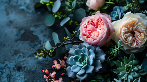 minimalistic less is more style of Beautiful Fresh Peony Rose Flowers With Succulents Background Cre.jpg