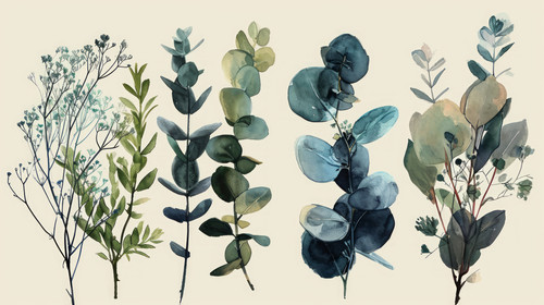 minimalistic less is more style of Floral branches of different types of eucalyptus silver dollar ba.jpg
