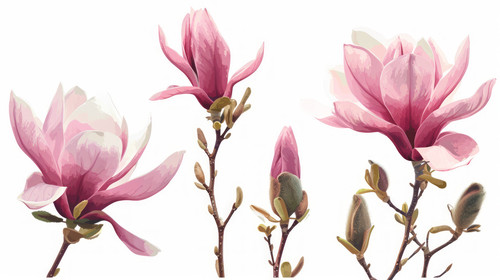minimalistic less is more style of Floral vector set of pink magnolia Flowers buds and branches on w.jpg